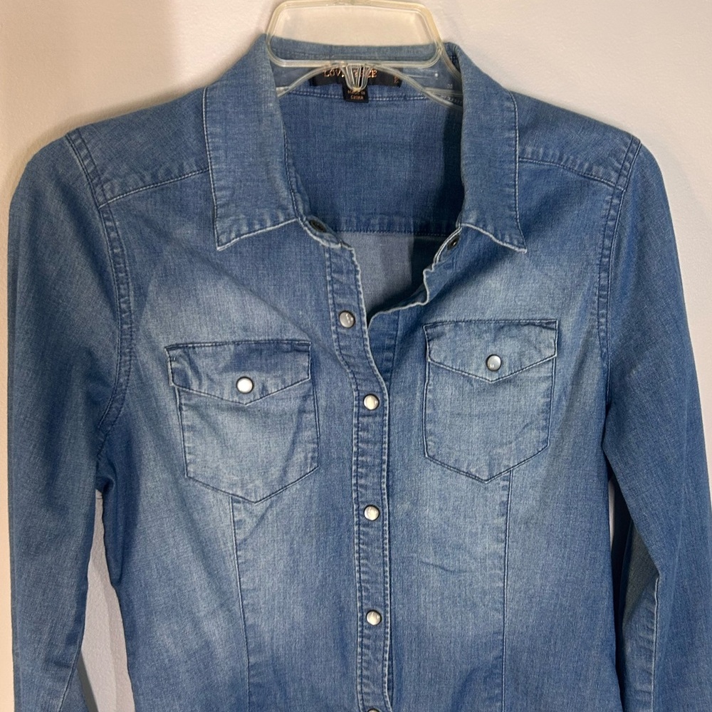 Fitted Denim Snap Button Up